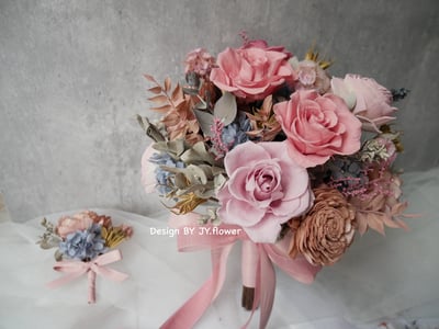 現貨25cm－自然型手綁韓式不凋捧花【霧紗粉紫】/仿舊復古色調1