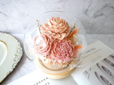 乾燥花水晶球玻璃罩夜燈【柔情似水】1