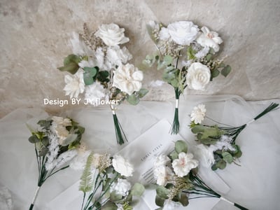 自然型手綁不凋花分束捧花【純粹漾白】2