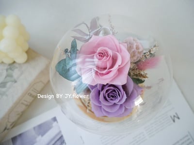 永生玫瑰水晶球玻璃罩夜燈【霧紫粉晶】3