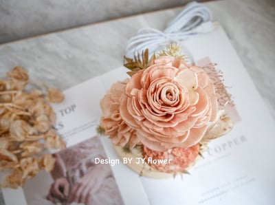 乾燥花長型玻璃罩夜燈【輕裸膚粉】3