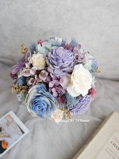 永生繡球乾燥花冠軍杯盆花【魅力藍紫】2