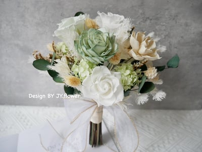 自然型手綁不凋捧花【薄荷森林】1