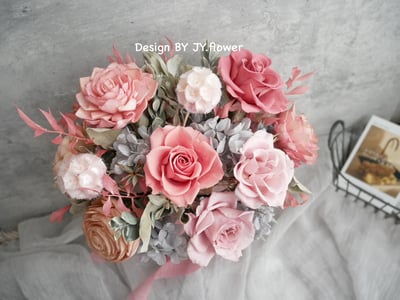 自然型手綁不凋捧花【霧紗粉紫】2