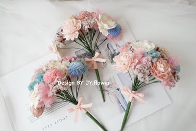 圓形乾燥花分束捧花【寧靜粉藍】3