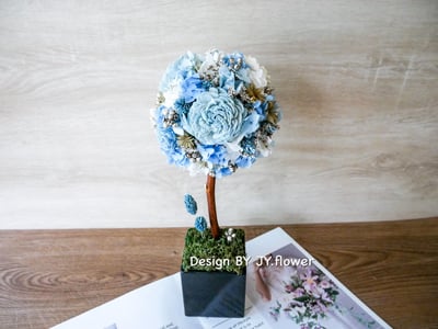 乾燥永生繡球花球樹盆花【海水正藍】1