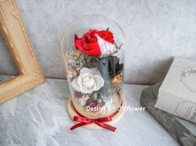 永生玫瑰長型玻璃罩夜燈【經典紅黑】1