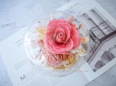 乾燥永生玫瑰水晶球玻璃罩夜燈【桃粉甜心】4