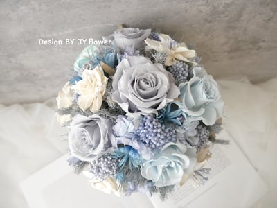 圓形不凋花捧花【寒冰灰藍】2