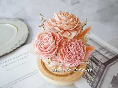 乾燥花水晶球玻璃罩夜燈【柔情似水】4