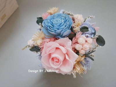 中小型乾燥永生盆花【草莓雲朵】2