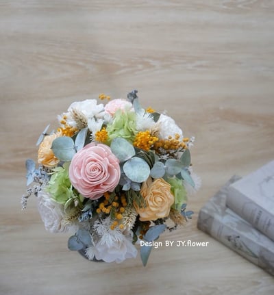 圓形迷你款乾燥花捧花【春日朝陽】2