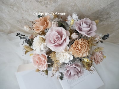 自然型手綁不凋捧花【沙棕膚粉】2