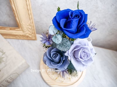 永生玫瑰長型玻璃罩夜燈【靜謐藏藍】5