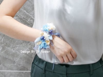 小花款永生乾燥手腕花【靛藍】1