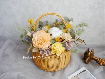 小型乾燥花花籃【晴紫】2