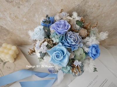 自然型手綁不凋花分束捧花【蔚藍海洋】3