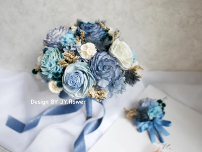 圓形乾燥花捧花【時尚藍調】3