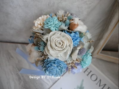 圓形迷你款乾燥花捧花【寒冰灰藍】2