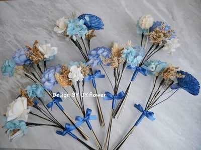 圓形乾燥花分束捧花【時尚藍調】2