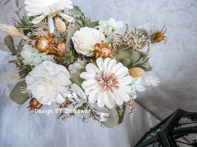 中大型乾燥花盆花【純白流金】2