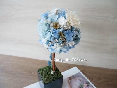 乾燥永生繡球花球樹盆花【海水正藍】2