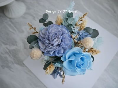 中小型乾燥永生盆花【藍色海洋】2