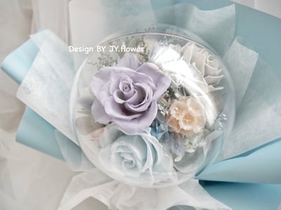 波波球小款永生玫瑰花束【寒冰灰藍】2