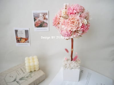 乾燥永生繡球花球樹盆花【戀戀粉櫻】1