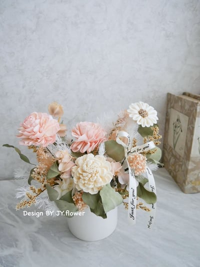 中大型圓盆乾燥花盆花【花漾柔粉】2