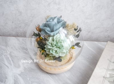 乾燥永生玫瑰水晶球玻璃罩夜燈【薄荷森綠】4