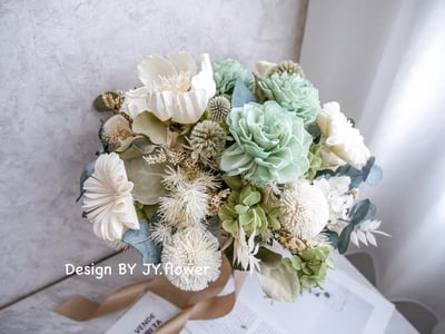 自然型手綁乾燥花分束捧花【薄荷森林】2