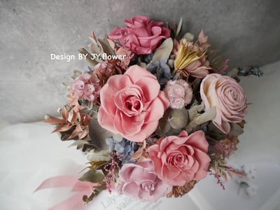 現貨25cm－自然型手綁韓式不凋捧花【霧紗粉紫】/仿舊復古色調2