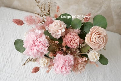 母親節花禮【不凋康乃馨桌花】中大型圓盆永生花盆花2