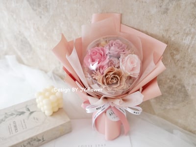 波波球小款永生玫瑰花束【輕裸櫻粉】1