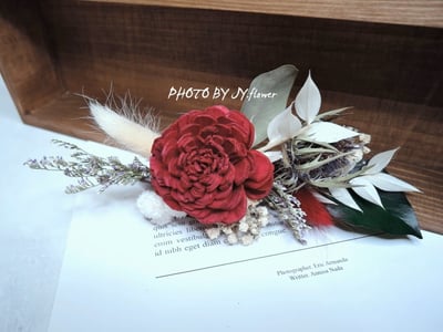 乾燥花髮插+長型髮飾4件組【暗紅靛藍】2