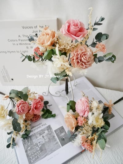 自然型手綁韓式不凋花分束捧花【優雅女孩】3