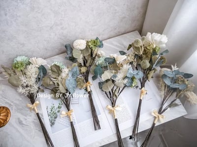 自然型手綁乾燥花分束捧花【薄荷森林】5