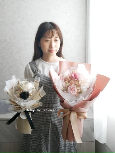 波波球大款永生玫瑰花束【輕裸櫻粉】5