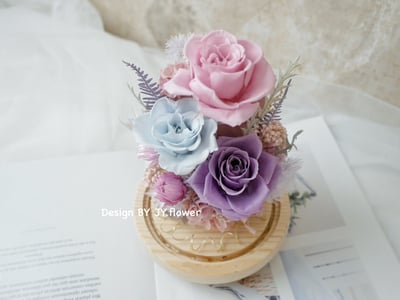 永生玫瑰長型玻璃罩夜燈【煙紫天藍】2