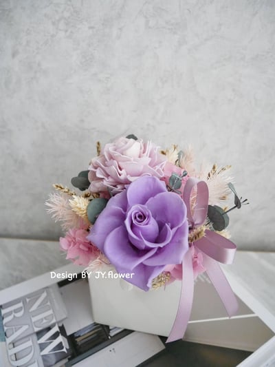 中小型乾燥永生盆花【迷濛紫漾】1