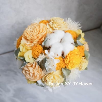 圓形迷你款乾燥花捧花【燦爛金黃】3