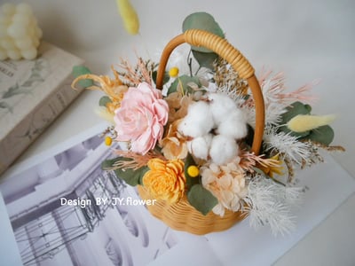 小型乾燥花花籃【暖杏】2