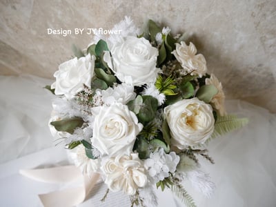 自然型手綁不凋花分束捧花【純粹漾白】5