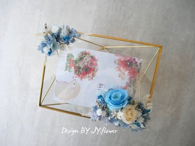 永生玫瑰繡球仿舊金屬玻璃相框【湛藍】2