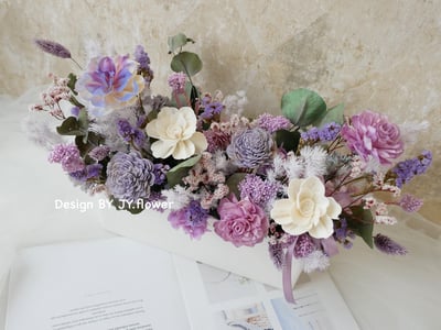 大型長盆乾燥花盆花【迷濛紫漾】2