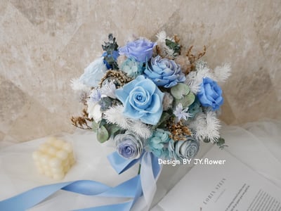 自然型手綁不凋花分束捧花【蔚藍海洋】1