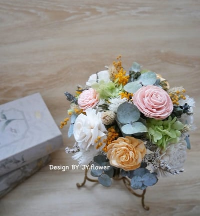 圓形迷你款乾燥花捧花【春日朝陽】3