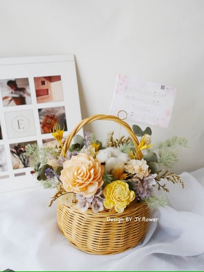 小型乾燥花花籃【晴紫】1