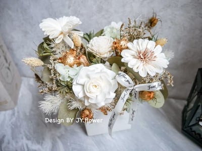 中大型乾燥花盆花【純白流金】1